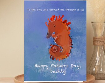 Słodka kartka na Dzień Ojca do wydrukowania | Seahorse Daddy & Baby Art | Słodki cyfrowy do pobrania od dzieci | Natychmiastowe pobranie prezentu dla taty