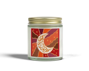 Świeca Ramadan Crescent | Słoik z wosku sojowego w kolorze kokosa, moreli i półksiężyca