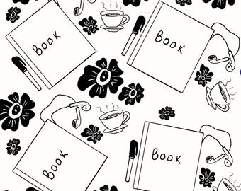 Książka i herbata – rysunek artystyczny | Projekt prezentu dla czytelnika (natychmiastowe pobranie pliku JPEG)