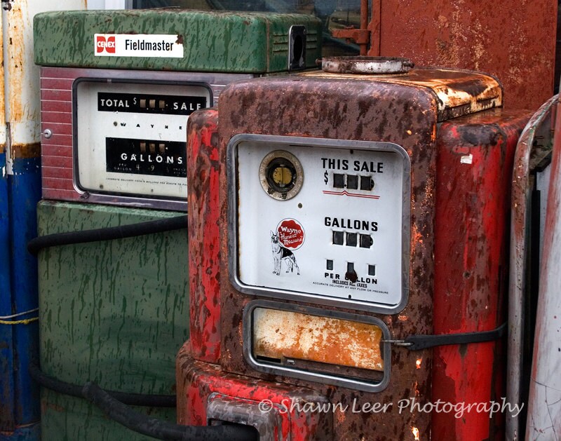 Old Red and Green Gas Pumps for Sale