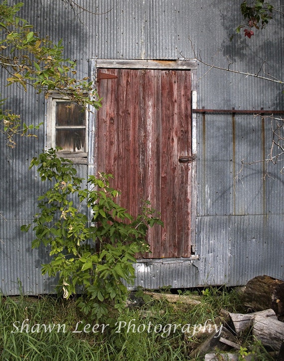 Weathered Red Farm Shed Door And Window