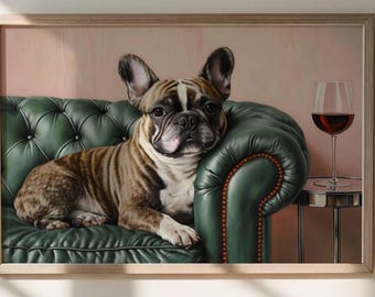 French Bulldog Wall Art Print: Modern Dog Lover Home Decor with Wine Glass