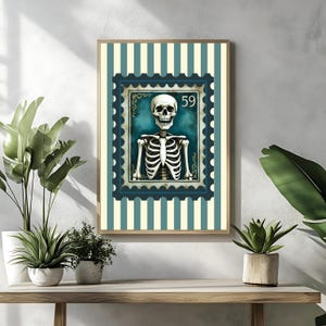 Skeleton Stamp Wall Art: Halloween Digital Download
