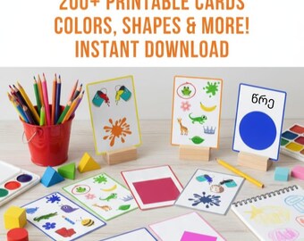 Georgian Learning Flash Cards | Colors, Shapes, Logic (66 Page PDF)