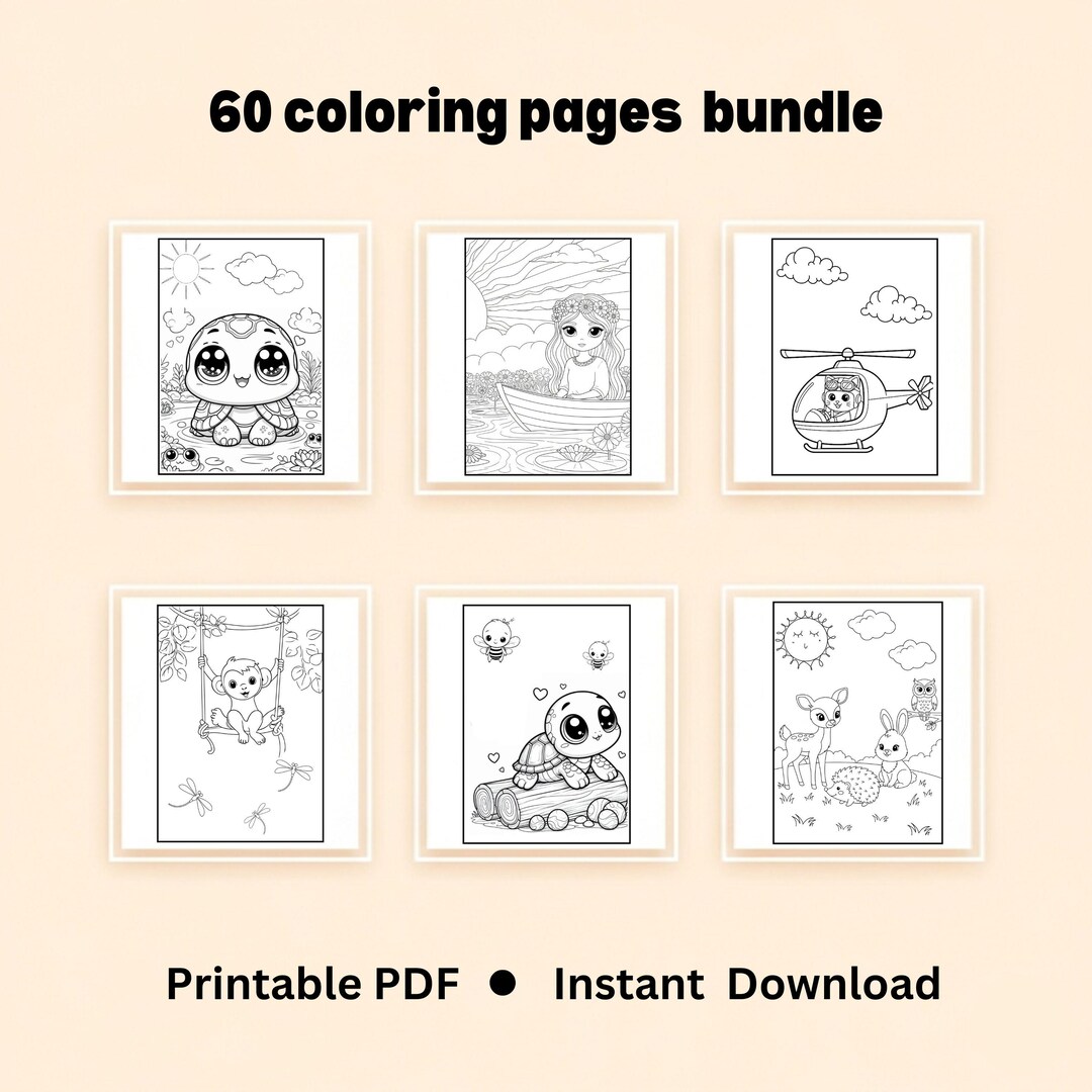 60 Kawaii Coloring Pages for Kids (printable PDF A4 Size) - Etsy