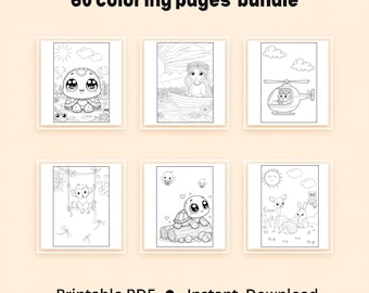 60 Kawaii Coloring Pages for Kids (Printable PDF A4 Size)