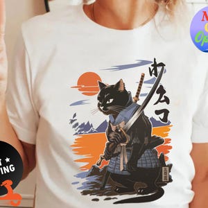 Vintage Samurai Cat T-Shirt, Antique Japanese Cat Tshirt, Cat With Kimono Shirt, Anime Tshirt, Cute Cat Tee, Cool Cat Shirt, Cat Lover Gift