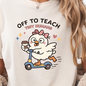 Camiseta divertida para maestra, Camiseta "A enseñar a los pequeños humanos", Camiseta de maestra con ganso adorable, Regalo para maestra de jardín de infantes, Camiseta preescolar, Camiseta "Vida de maestra"