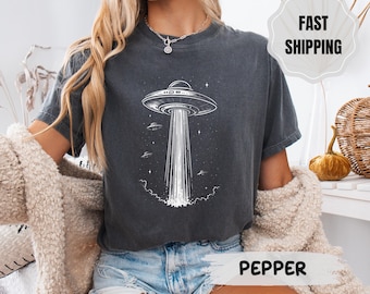 Vintage T-shirt met ufo-afbeelding: retro Alien Abduction Comfort Colors T-shirt