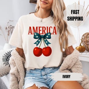 Comfort Colors® Memorial Day Shirt, Coquette 4th of July Shirt Women, Stars Stripes USA Flag Shirts, Red White Blue Shirts for Women