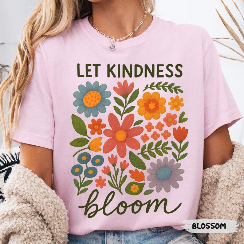 Camiseta "Deja que la bondad florezca", camiseta retro floral de colores cómodos para el Día Mundial de la Bondad. imagen 3