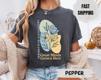 Custom School Name Comfort Colors Shirt: Retro Floral Teacher Tee