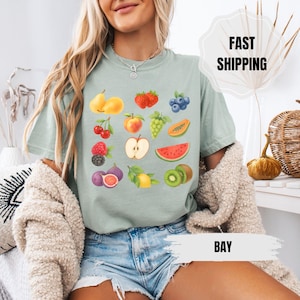 Comfort Colors® Tropical Fruit T-Shirt, Cute Fruity Shirt, Cottagecore Lemon Citrus Strawberry Aesthetic Retro Summer Vibe Tee, Gift For Her