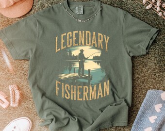 Camiseta Comfort Colors Vintage Fisherman: Regalo retro para pescadores, camiseta de regalo para amantes de los peces, camiseta para papá pescador.