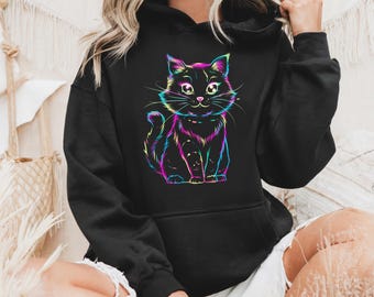 Niedliches Katzen Sweatshirt und Hoodie, Katzen Liebhaber Shirt, Geschenk für Frauen, Tier Liebhaber Geschenk