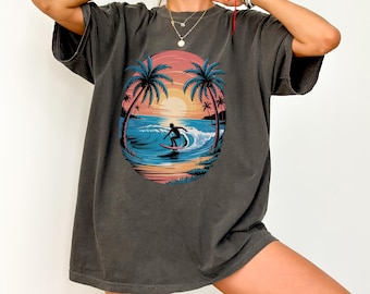 Camiseta de surf Comfort Colors: camiseta vintage de playa con atardecer, camiseta de vacaciones, camiseta retro vintage de playa, camisetas de verano