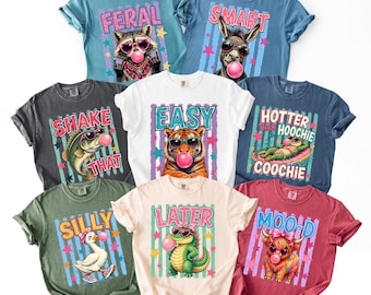 Retro Funny Animal Shirt, Comfort Colors Graphic Tee, Choose Your Animal Design, Bubble Gum T-Shirt, Retro Wildlife Shirt, Cute Gift Tee