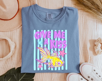 Give Me a Kiss Fish Comfort Colors®  T-Shirt, Ocean Fish Graphic Tee, Coastal Beach, Marine Life T-Shirt, Cute Sea Animal Tee