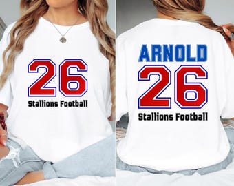 Benutzerdefinierter Name und Nummer Fußballspieler vorne und hinten Shirt, Fußball-T-Shirt, Mama Fußball-T-Shirt, benutzerdefinierter Teamname Top, High School Fußball-T-Shirt