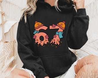 Pink 67 Meme Sweatshirt and Hoodie, Six Seven Trend Shirt, Funny Viral Number Sweatshirt, Colorful Retro Gen Z Hoodie