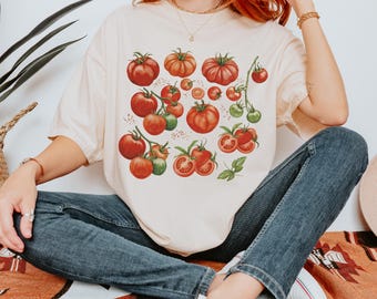 Tomato Comfort Colors®-skjorta, fruktskjorta, botanisk skjorta, Cottagecore Clothing vegansk skjorta, trädgårdsskjorta grönsakskjorta, estetiska kläder