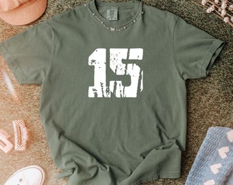 Comfort Colors® shirt aangepast nummer, voetbalshirt wedstrijddag, shirt aangepast schoolteamnummer, college football nummer aangepast mascotteshirt