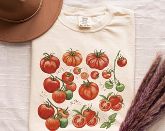 Comfort Colors® Tomatskjorta, Fruktskjorta, Botanisk skjorta, Cottagecore Clothing Vegansk skjorta, Trädgårdskjorta Grönsakskjorta, Estetiska kläder