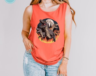 Camiseta sin mangas de dinosaurio, camiseta de dinosaurio Comfort Colors, camiseta sin mangas de T-Rex, camiseta gráfica de dinosaurio jurásico, regalo para amantes de los dinosaurios, camiseta sin mangas de verano de dinosaurio