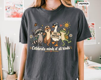 Vier de diversiteit aan denkwijzen met dit boxy T-shirt, shirt voor neurodiversiteit, schattig dieren-T-shirt, Comfort Colors® crop top, cropped cadeau