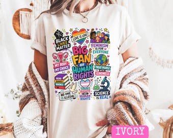 Camiseta "Gran fan de los derechos humanos", camiseta de justicia social de Comfort Colors, camiseta de igualdad, camiseta feminista, regalo de derechos humanos, camiseta activista.