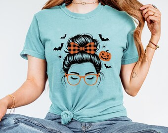Koszulka Comfort Colors Halloween: Straszna koszulka dla dziewczyny w okularach