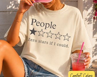 Zero Stars Comfort Colors® Grappig T-shirt voor Introverten, Sarcastisch T-shirt met één ster, Antisociaal Boxy T-shirt, T-shirt voor Mensen die een absolute nachtmerrie zijn