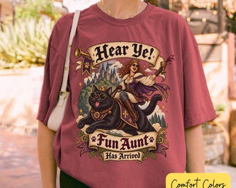 Hear Ye Fun Aunt Has Arrived Shirt, Comfort Colors® Funny Aunt T-Shirt, Medieval Cat Family Gift Graphic Boxy Tee