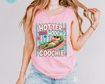 Comfort Colors Hotter Than a Hoochie Coochie Tank Top and T-Shirt, Funny Alligator Beach Shirt, Retro Summer Vacation Tee for Women