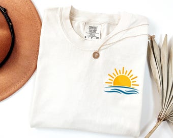 Coastal Comfort Colors Shirt: Sun & Waves Graphic Tee, Summer vibes Shirt