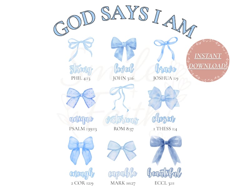God Says I Am PNG – Christian Affirmation Digital Art With Blue Bows ...