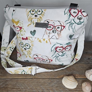 Bolso bandolera/de lona hecho a mano, monedero con estampado de perro, bolso de mano, bolso de viaje