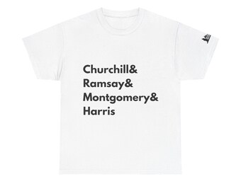 Camiseta con nombres de líderes británicos de la Segunda Guerra Mundial