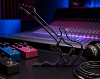 Electric Guitar Line Art Sculpture: Minimalist Music Decor