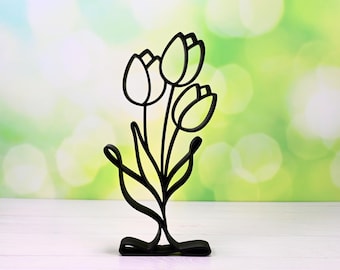 Minimalist Lily Line Art Sculpture: Modern Home Decor