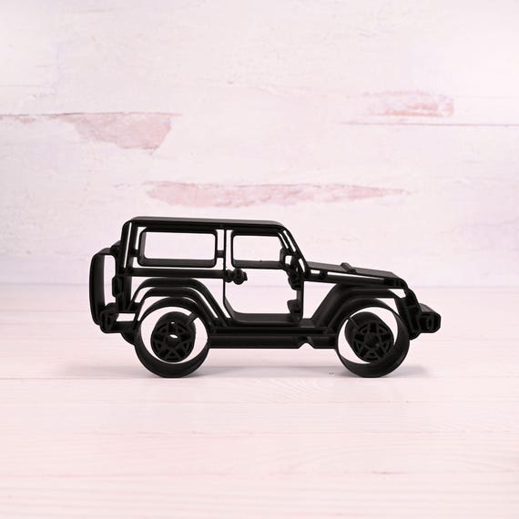 Jeep Wrangler Sculpture: Minimalist Line Art, Eco-Friendly Bioplastic