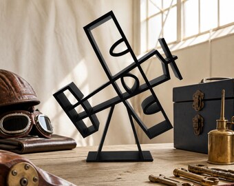 Minimalist Biplane Line Art: Vintage Airplane Decor