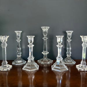 Vintage Crystal Candlestick Holders – Set of 7 Mixed Styles and Heights