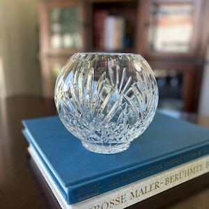 Vintage Crystal Rose Bowl Vase – Large Cut Glass Round Vase