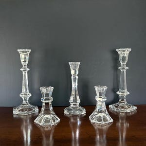Vintage Crystal Candlestick Holders – Set of 5 Mixed Styles and Heights