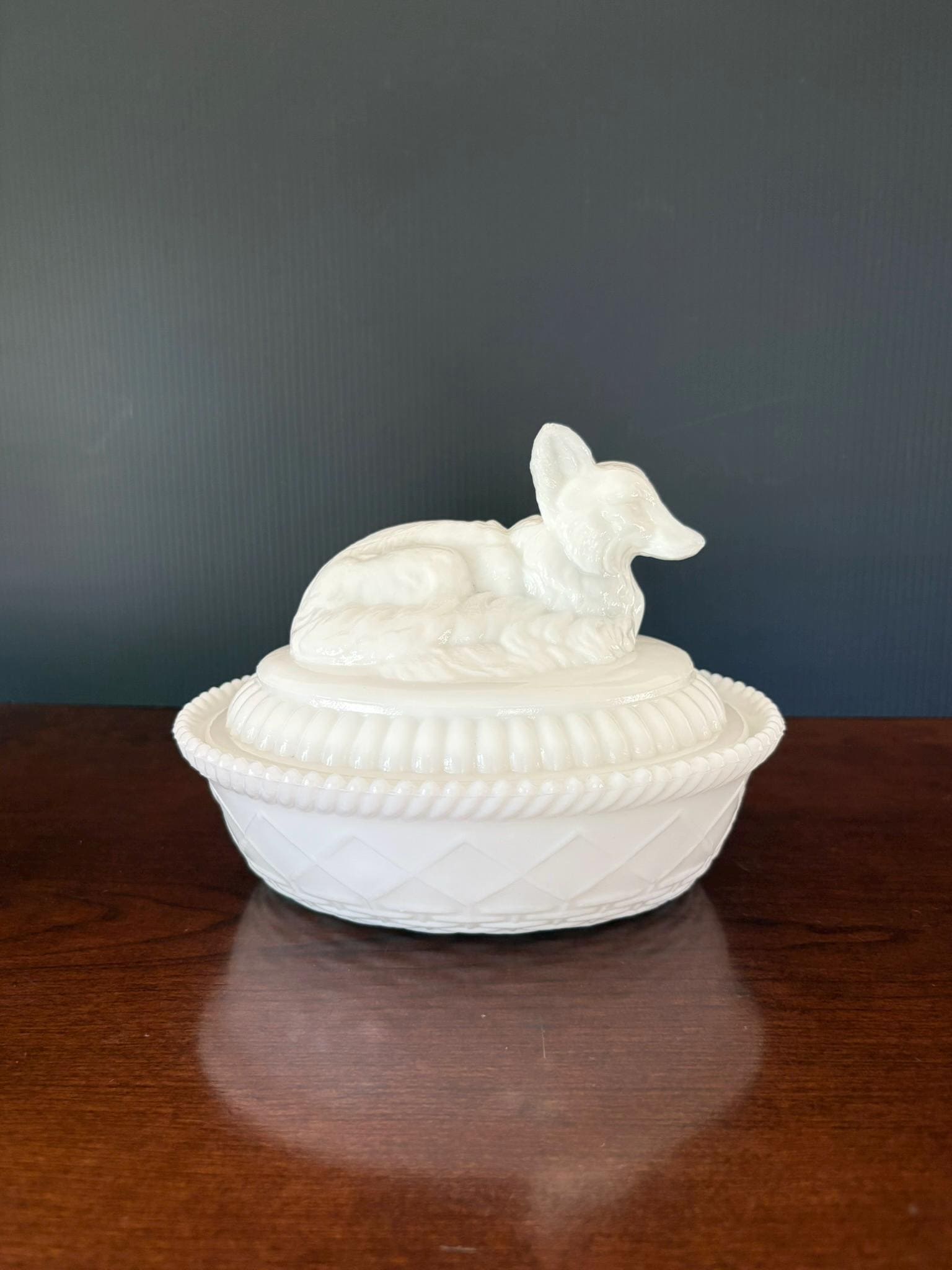 Rare Vintage Kemple Milk Glass Fox on Nest Covered Dish - Etsy