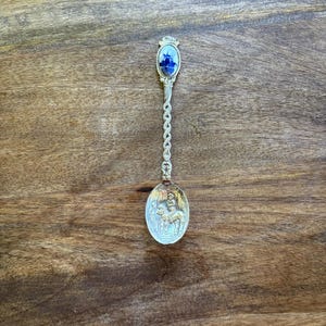 Vintage Dutch Souvenir Spoon, Made in Holland, Delft Windmill and Figural Scene