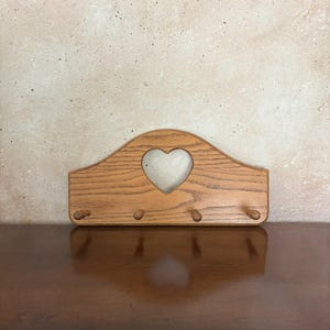 Vintage Oak Wood Wall Rack with Heart Cutout – Country Cottage Peg Hanger