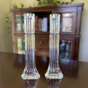 Pair of Crystal Candlestick Holders – Vintage Faceted Crystal Candle Sticks