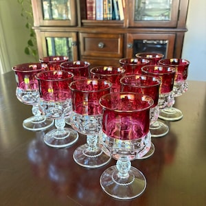 King’s Crown Ruby Flash Goblets – Set of 12 Vintage Indiana Glass